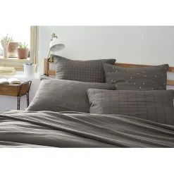 L'Effet Papillon Taie d'oreiller Tissé-teint grands carreaux Déco "Gaïa Match" 60 x 60 cm & 50 x 70 cm "Gaze de Coton" - Gaïa Match Granit - 60 x 6 Discount