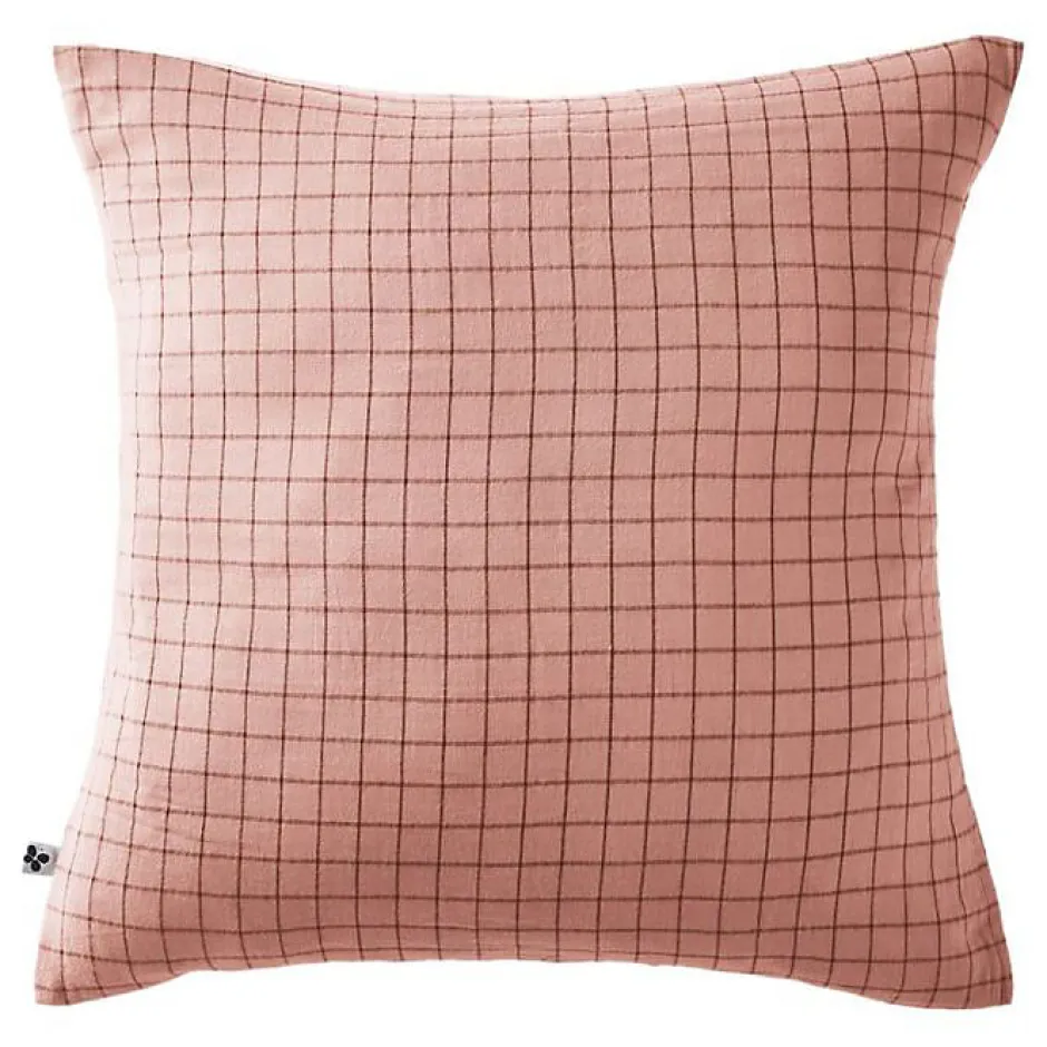 L'Effet Papillon Taie d'oreiller Tissé-teint petits carreaux Déco "Gaïa Mix" 60 x 60 cm & 50 x 70 cm "Gaze de Coton" - Gaïa Mix Rose Pêche - 60 x 6