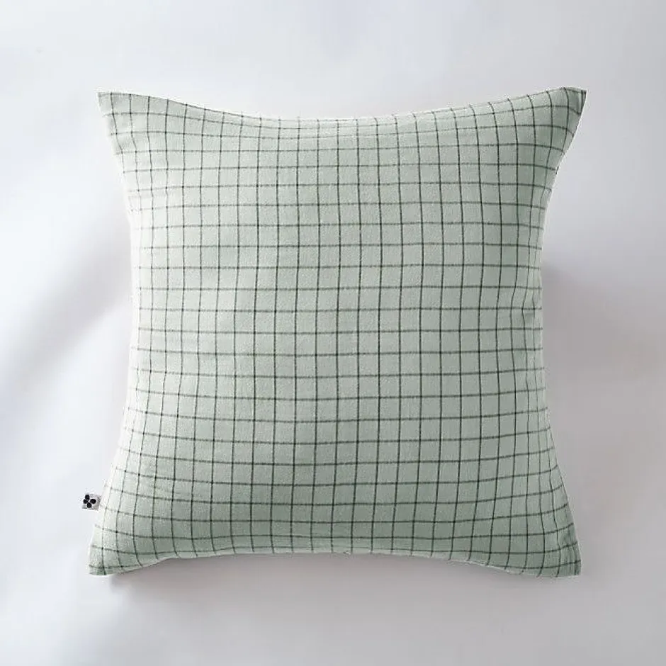 L'Effet Papillon Taie d'oreiller Tissé-teint petits carreaux Déco "Gaïa Mix" 60 x 60 cm & 50 x 70 cm "Gaze de Coton" - Gaïa Mix Eucalyptus - 60 x 6