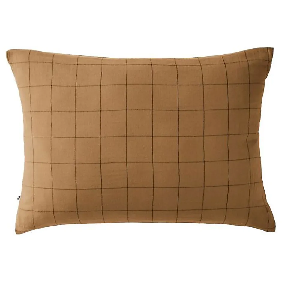L'Effet Papillon Taie d'oreiller Tissé-teint grands carreaux Déco "Gaïa Match" 60 x 60 cm & 50 x 70 cm "Gaze de Coton" - Gaïa Match Camel - 50 x 70 Best