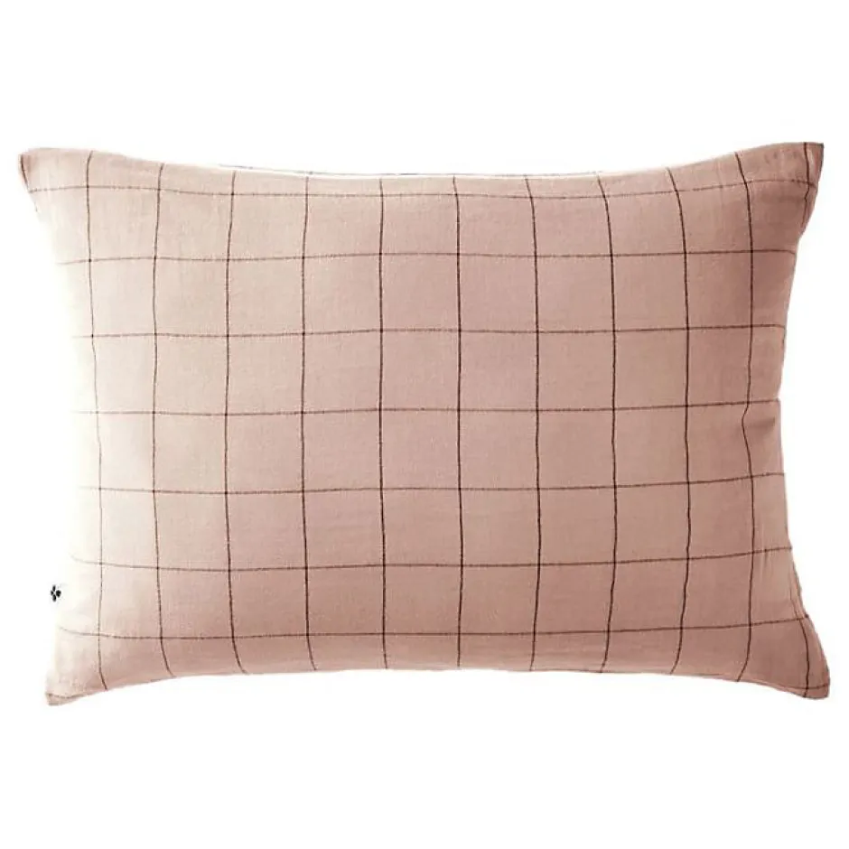 L'Effet Papillon Taie d'oreiller Tissé-teint grands carreaux Déco "Gaïa Match" 60 x 60 cm & 50 x 70 cm "Gaze de Coton" - Gaïa Match Guimauve - 50 x