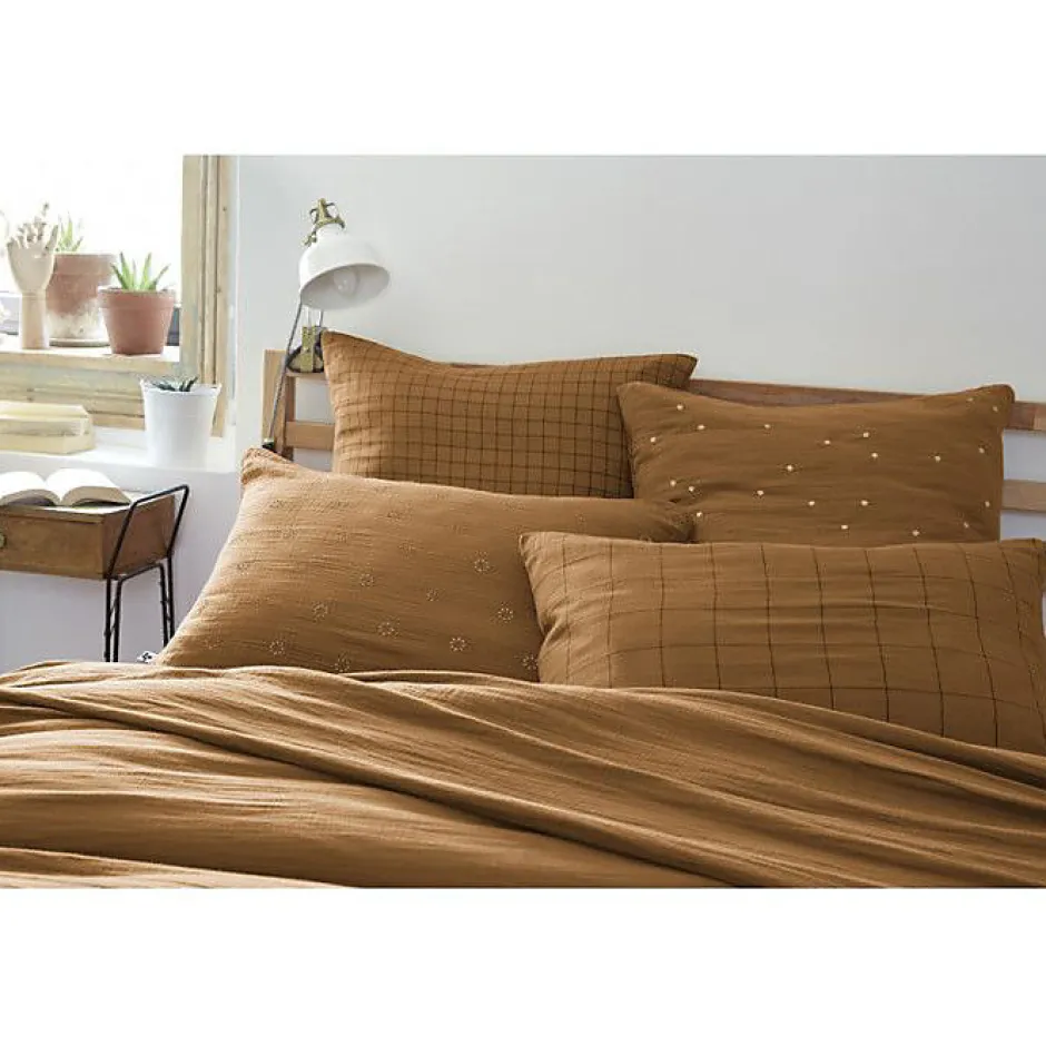 L'Effet Papillon Taie d'oreiller Tissé-teint grands carreaux Déco "Gaïa Match" 60 x 60 cm & 50 x 70 cm "Gaze de Coton" - Gaïa Match Camel - 60 x 60 Hot