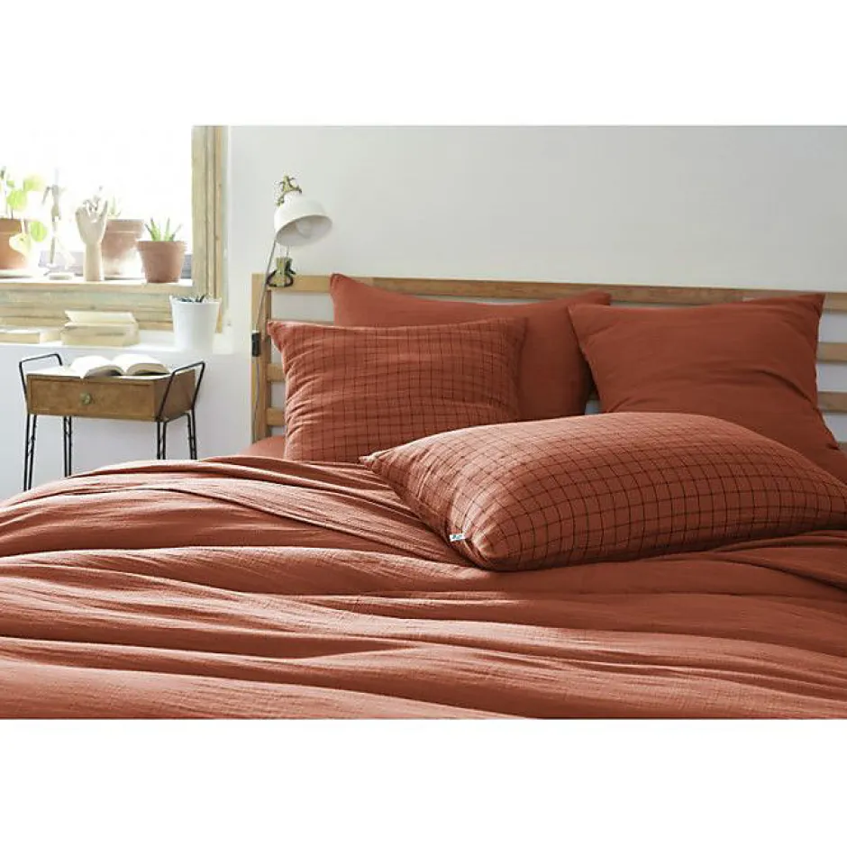 L'Effet Papillon Taie d'oreiller Tissé-teint petits carreaux Déco "Gaïa Mix" 60 x 60 cm & 50 x 70 cm "Gaze de Coton" - Gaïa Mix Terracotta - 50 x 7 Discount