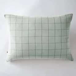 L'Effet Papillon Taie d'oreiller Tissé-teint grands carreaux Déco "Gaïa Match" 60 x 60 cm & 50 x 70 cm "Gaze de Coton" - Gaïa Match Eucalyptus - 50 Best