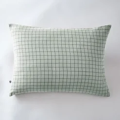 L'Effet Papillon Taie d'oreiller Tissé-teint petits carreaux Déco "Gaïa Mix" 60 x 60 cm & 50 x 70 cm "Gaze de Coton" - Gaïa Mix Eucalyptus - 50 x 7 Discount
