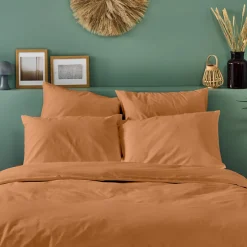 Bleu Calin Taie d'oreiller unie 65x65cm PERCALE TERRACOTTA