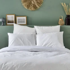Bleu Calin Taie d'oreiller unie 65x65cm PERCALE BLANC
