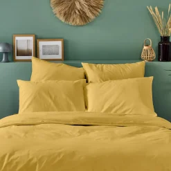 Bleu Calin Taie d'oreiller unie 50x75cm PERCALE MOUTARDE