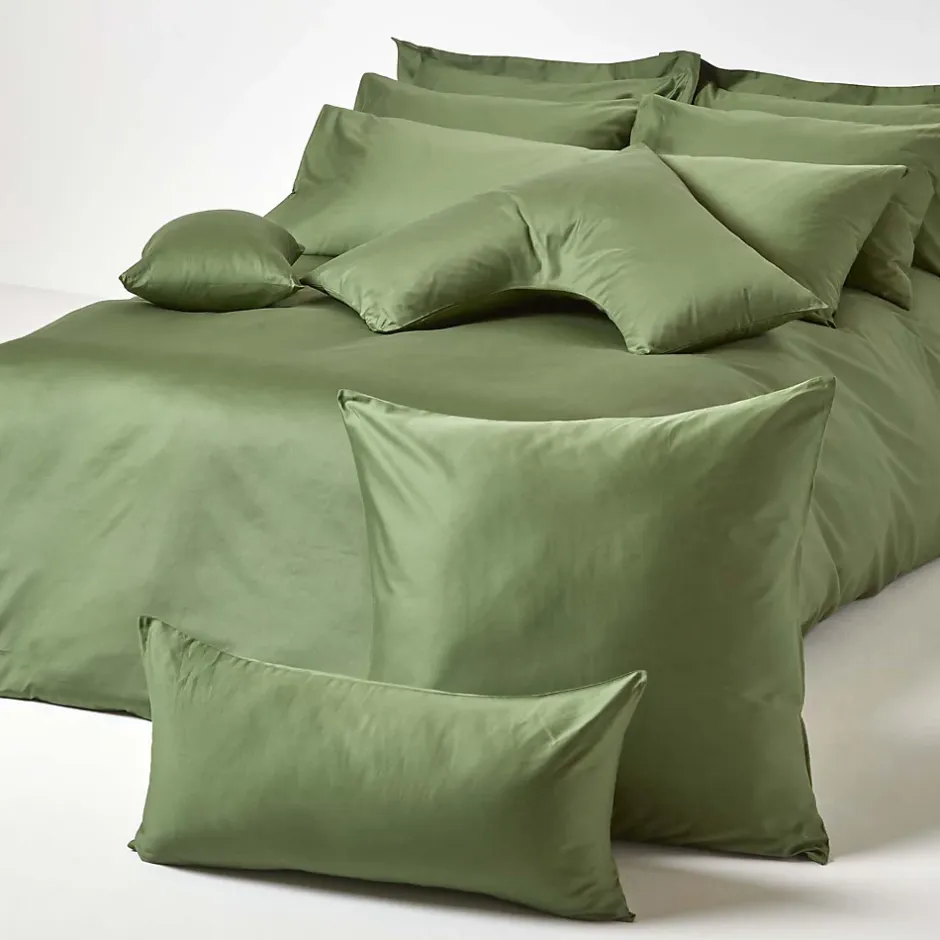 Homescapes Taie d'oreiller vert mousse en coton égyptien bio 400 fils, 40x40 cm - Clearance