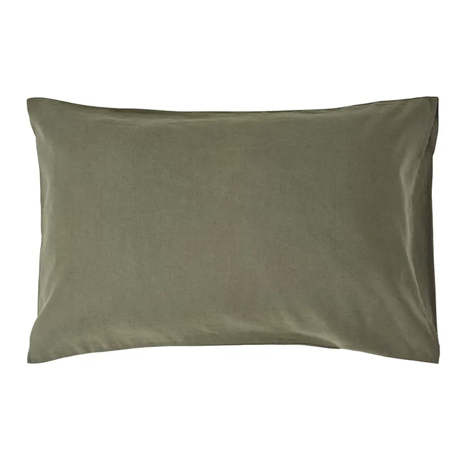 Homescapes Taie d'oreiller vert mousse en lin lavé, 50x75 cm -