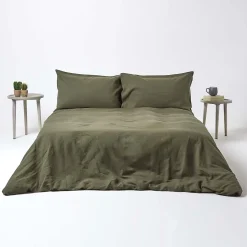 Homescapes Taie d'oreiller vert mousse en lin lavé, 50x75 cm -