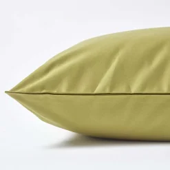 Homescapes Taie d'oreiller vert olive en satin de coton égyptien 1000 fils, 40x80 cm - Online