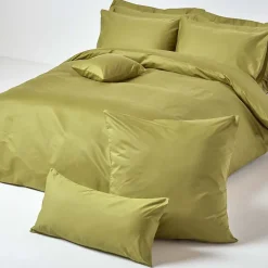 Homescapes Taie d'oreiller vert olive en satin de coton égyptien 1000 fils, 40x80 cm - Online