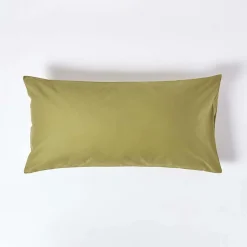 Homescapes Taie d'oreiller vert olive en satin de coton égyptien 1000 fils, 50x90 cm -