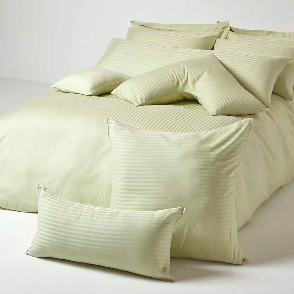 Homescapes Taie d'oreiller vert sauge satin rayé en coton égyptien 330 fils, 80x80 cm - New