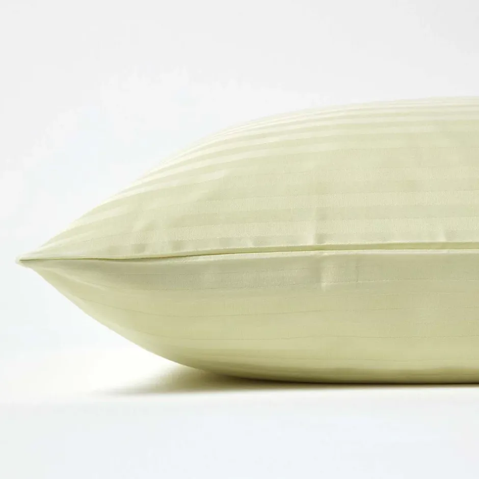 Homescapes Taie d'oreiller vert sauge satin rayé en coton égyptien 330 fils, 60x60 cm - Outlet