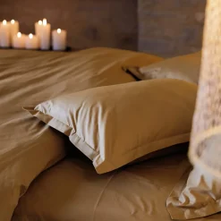 Linnea Taie d'oreiller volants plats 50x70 cm percale MANOIR marron Cognac Sale
