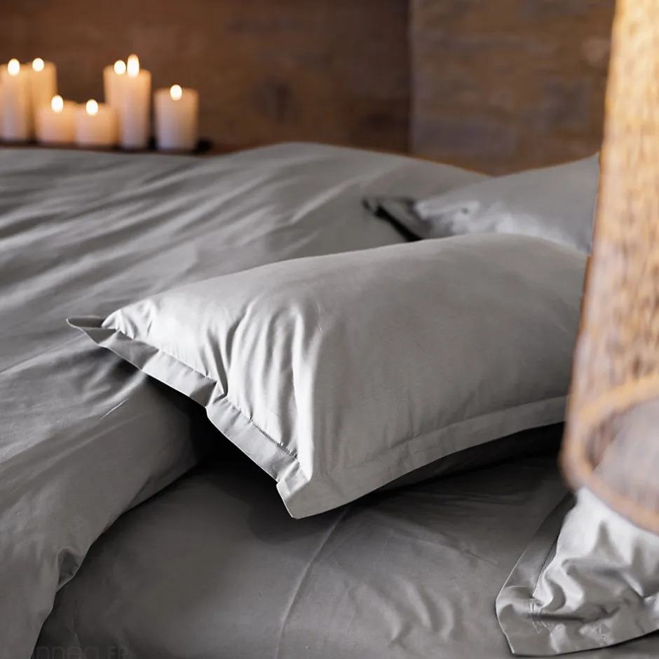 Linnea Taie d'oreiller volants plats 50x70 cm percale MANOIR gris Acier