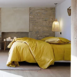 Linnea Taie d'oreiller volants plats 65x65 cm percale MANOIR jaune Moutarde