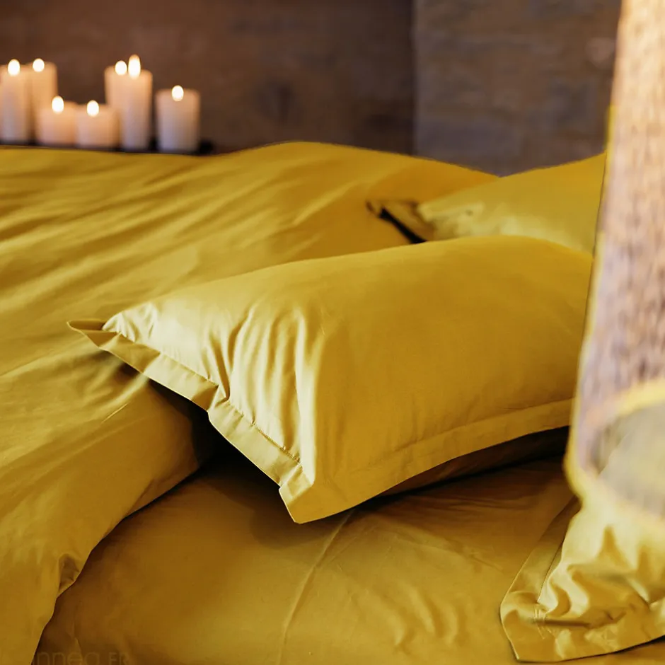 Linnea Taie d'oreiller volants plats 65x65 cm percale MANOIR jaune Moutarde