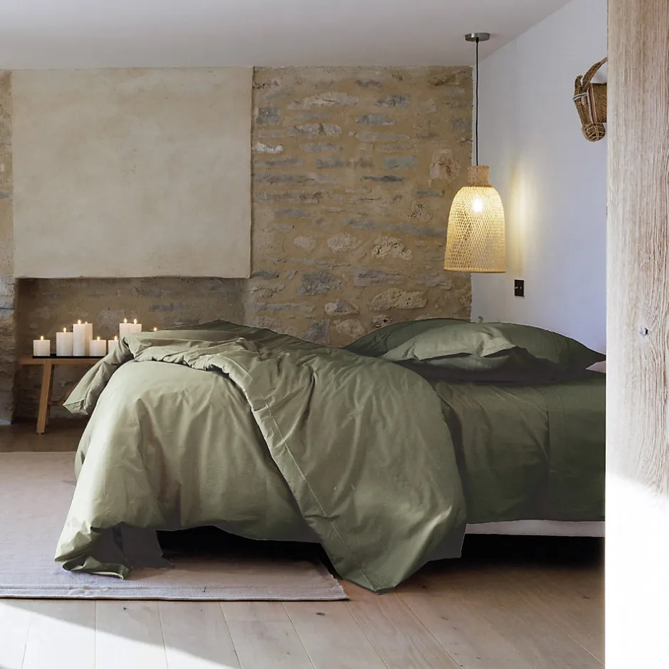 Linnea Taie d'oreiller volants plats 50x70 cm percale MANOIR vert Mousse