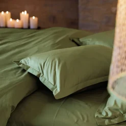 Linnea Taie d'oreiller volants plats 50x70 cm percale MANOIR vert Mousse