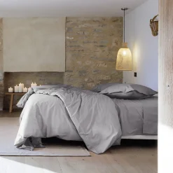 Linnea Taie d'oreiller volants plats 65x65 cm percale MANOIR gris Acier