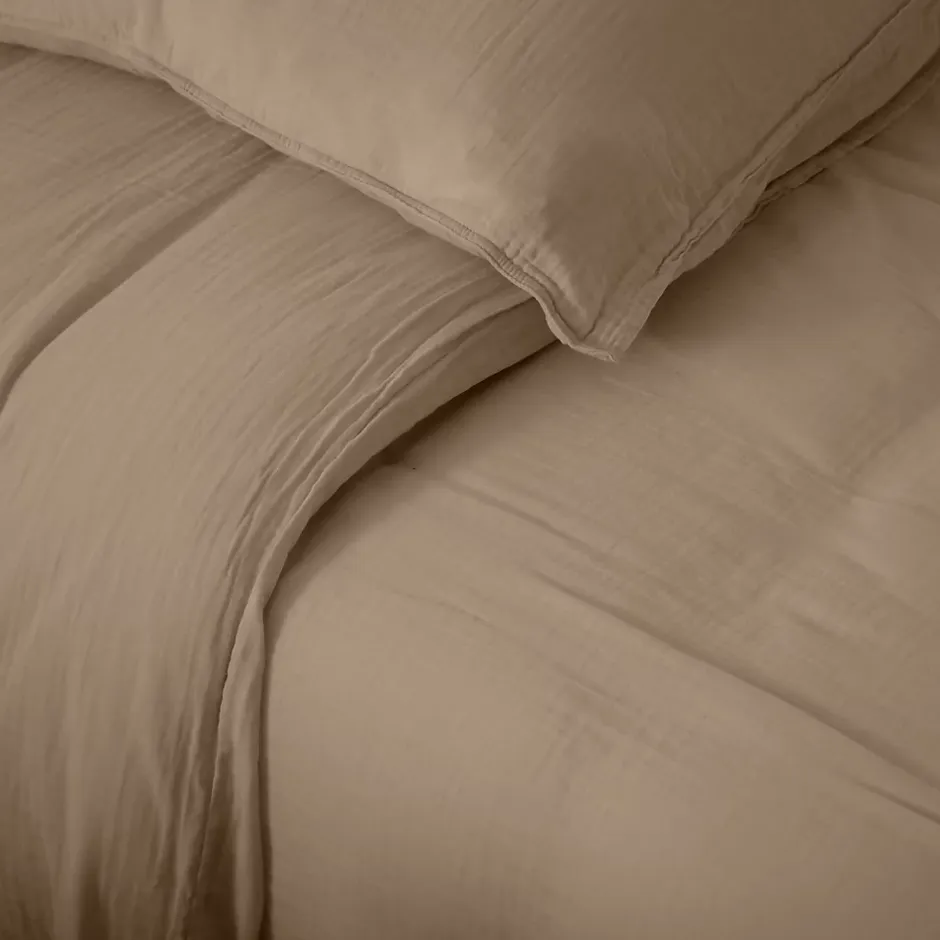 Linnea Taie d'oreiller 65x65 cm mousseline de coton MILOS marron camel Best