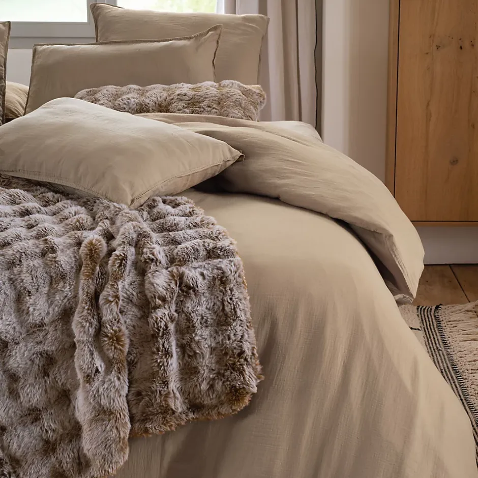 Linnea Taie d'oreiller 65x65 cm mousseline de coton MILOS marron camel Best