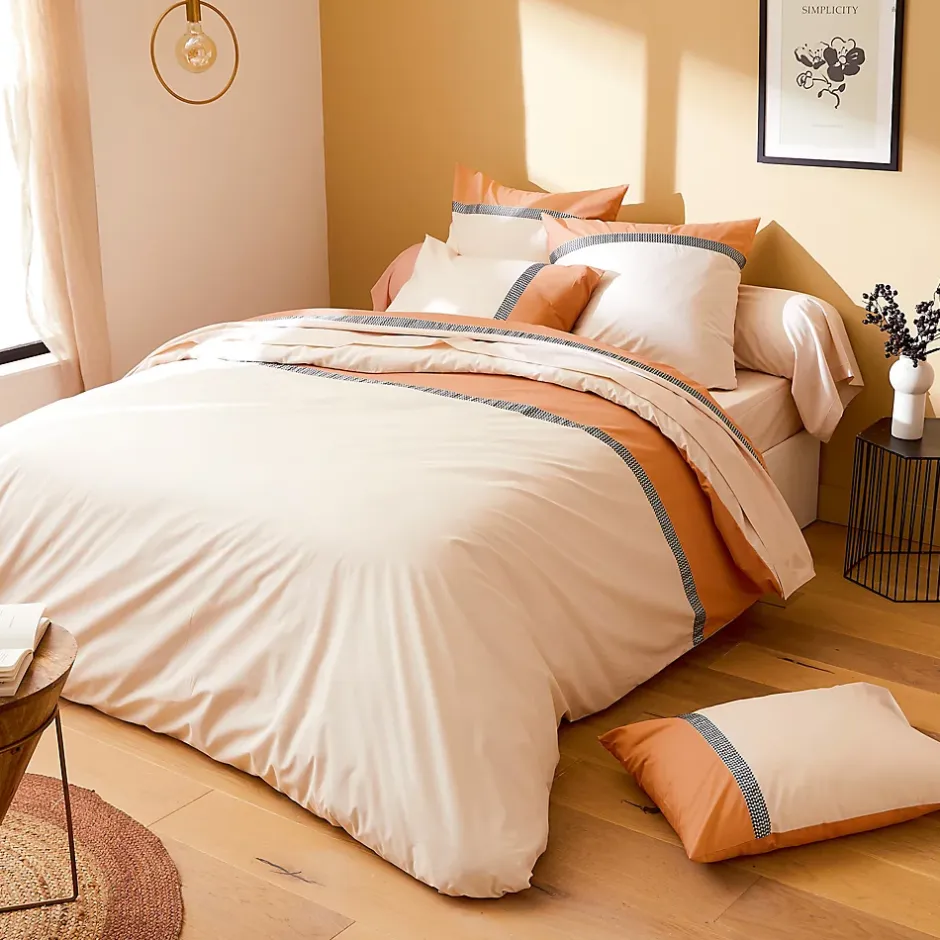 Linnea Taie d'oreiller 50x70 cm percale en coton MACASSAR Cognac