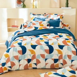 Linnea Taie d'oreiller 65x65 cm percale de coton MODULO bleu cobalt