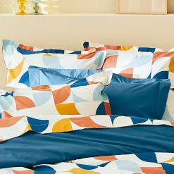Linnea Taie d'oreiller 65x65 cm percale de coton MODULO bleu cobalt