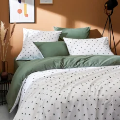 Linnea Taie d'oreiller 65x65 cm percale coton ALEX vert Kaki