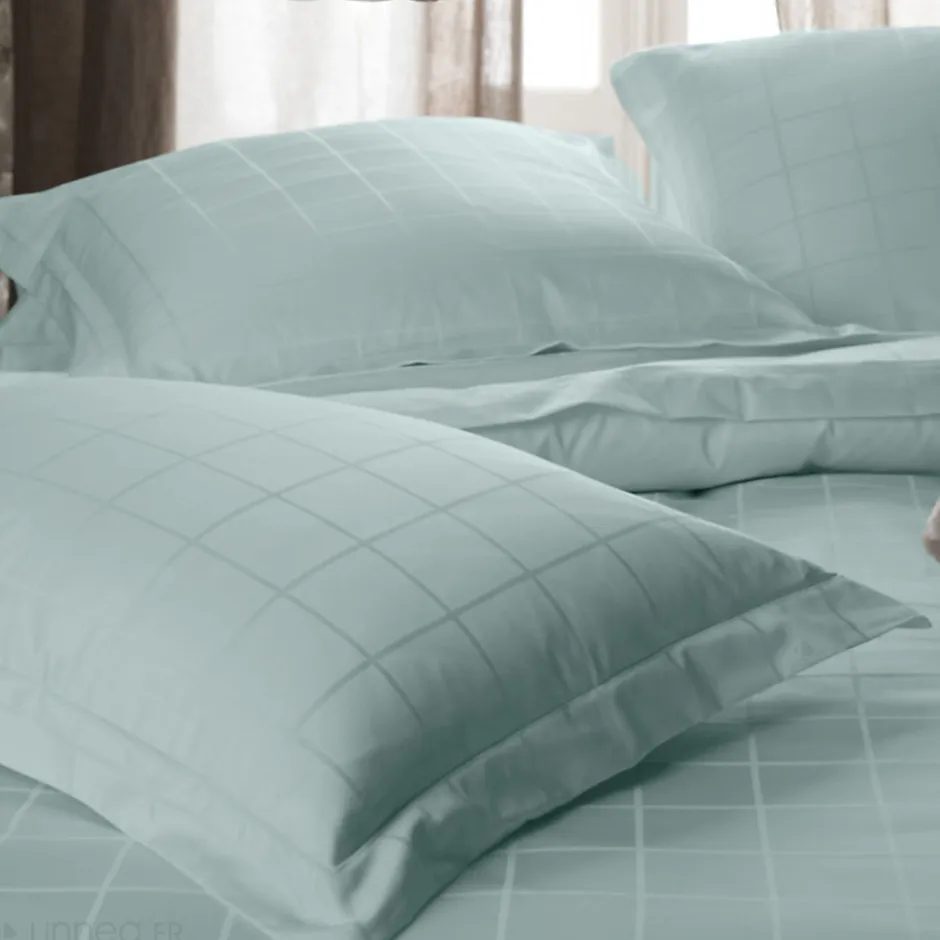 Linnea Taie d'oreiller 50x70 cm satin CONCERTO carreaux vert Lichen
