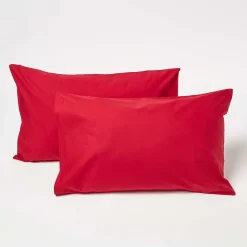 Homescapes Taies d'oreiller enfant rouge 100% coton égyptien 200 fils, 40x60 cm, lot de 2 -