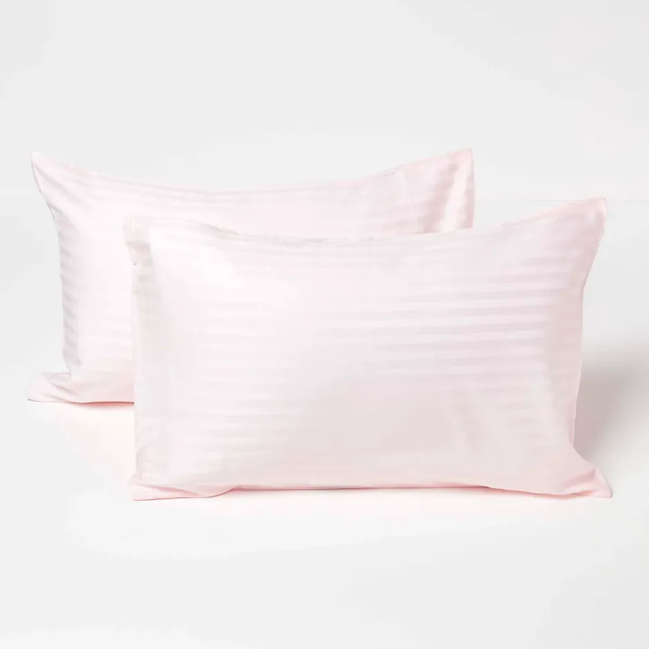 Homescapes Taies d'oreiller enfant rose satin rayé en coton égyptien 330 fils, 40x60 cm, lot de 2 - Outlet