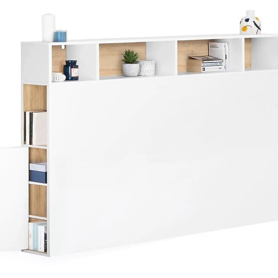 Nature Pro Tete de Lit Rangement Bois Blanc + Etagere Chambre Sale