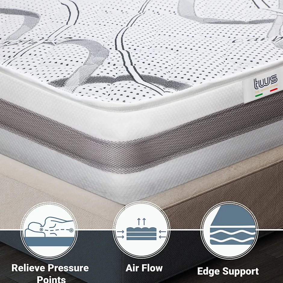 The White Stone Matelas en Mousse à Mémoire de Forme 90x210 cm Hauteur 22 cm
