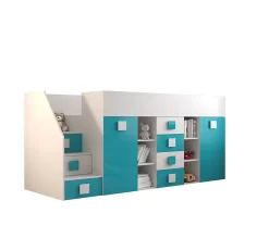 Abiks Meble TOLEDO 3L Lit superposé 248,5/123/93 (blanc/turquoise) Best