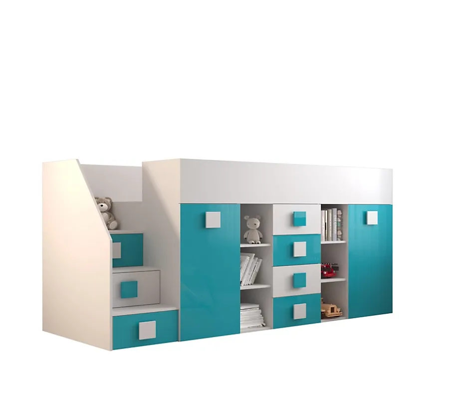 Abiks Meble TOLEDO 3L Lit superposé 248,5/123/93 (blanc/turquoise) Best