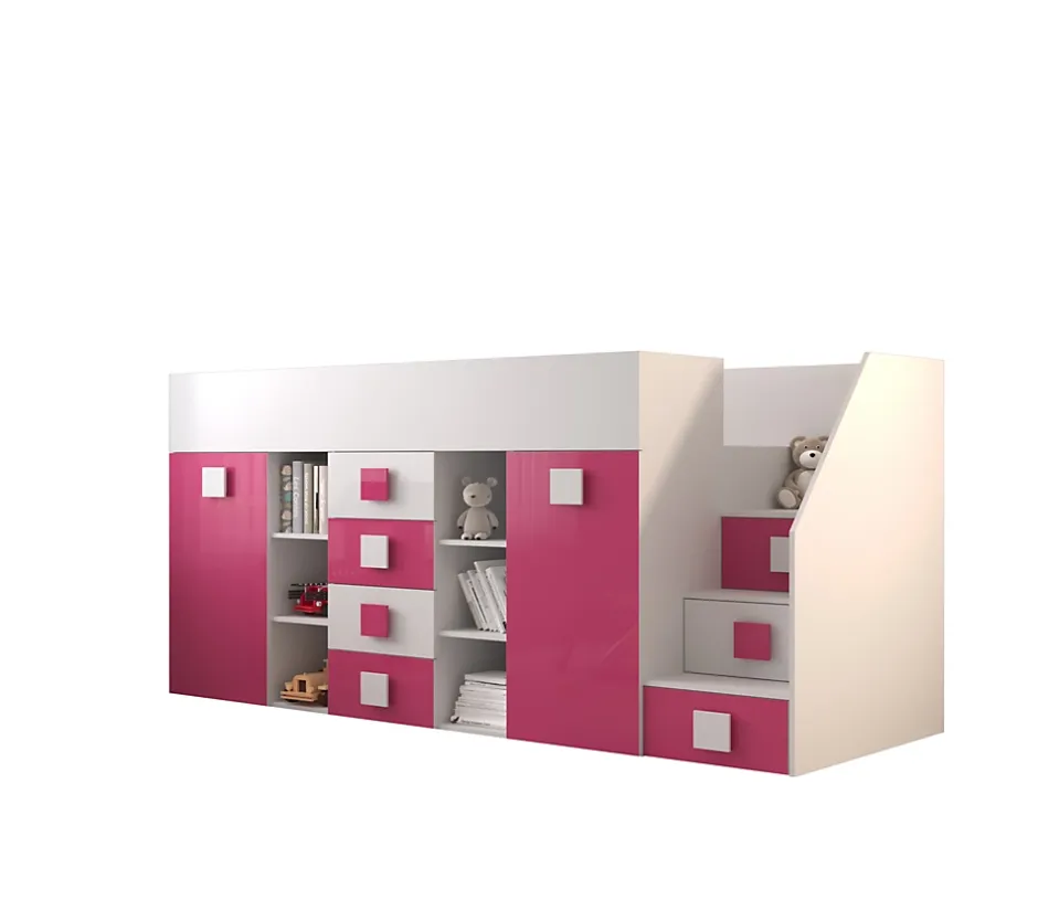 Abiks Meble TOLEDO 3P Lit superposé 248,5/123/93 (blanc/rose) Hot
