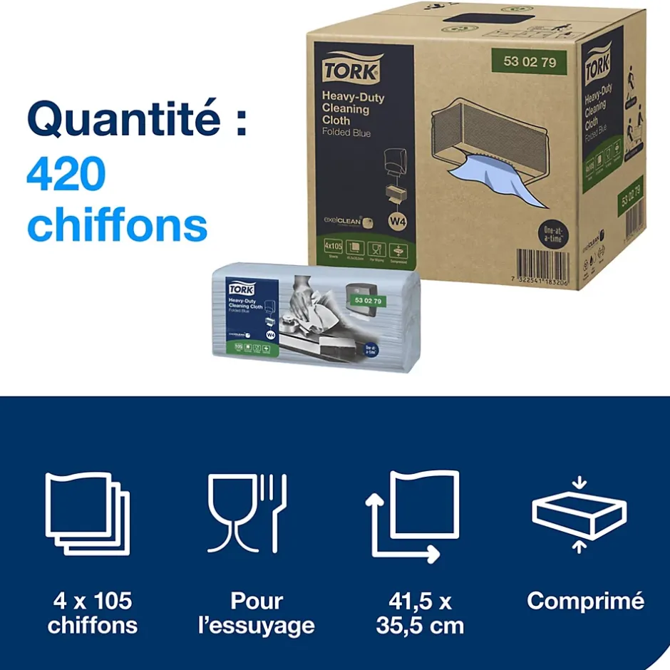 Tork Chiffon de Nettoyage Ultra-résistant bleu W4, robuste et absorbant, 1 x 105 chiffons, 530279 Online