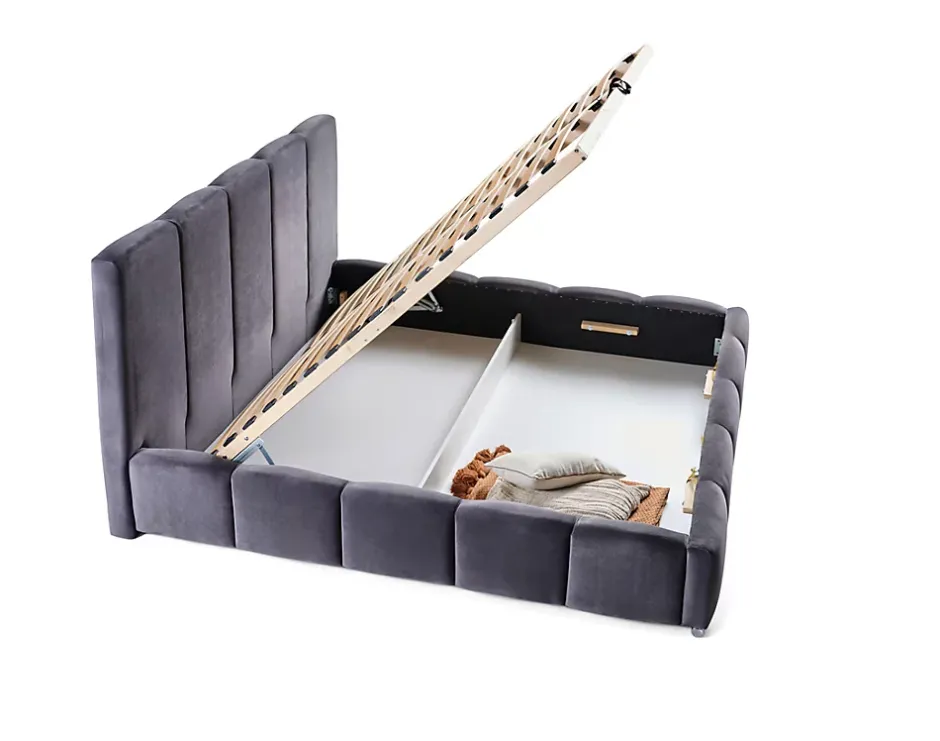 Best Mobilier Torreon - lit coffre - 140x200 - sommier inclus - en velours - Clearance