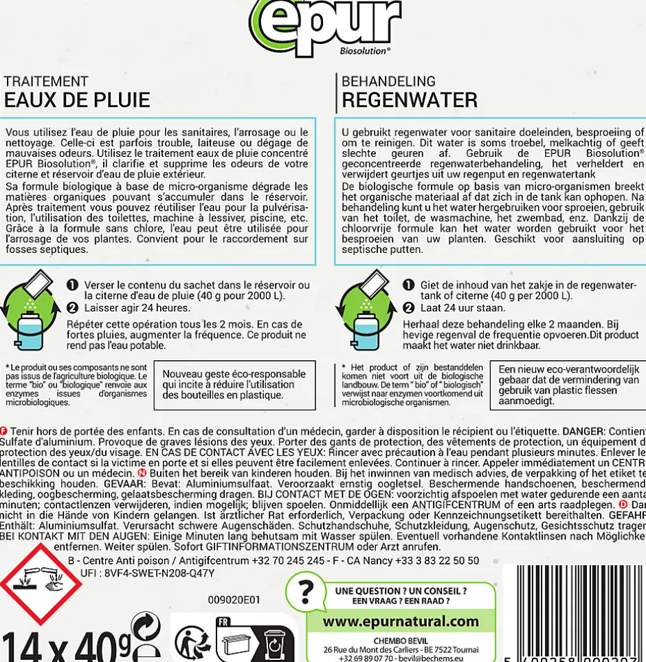 Epur Traitement des eaux de pluie citernes & récupérateurs d'eau 14 sachets Outlet