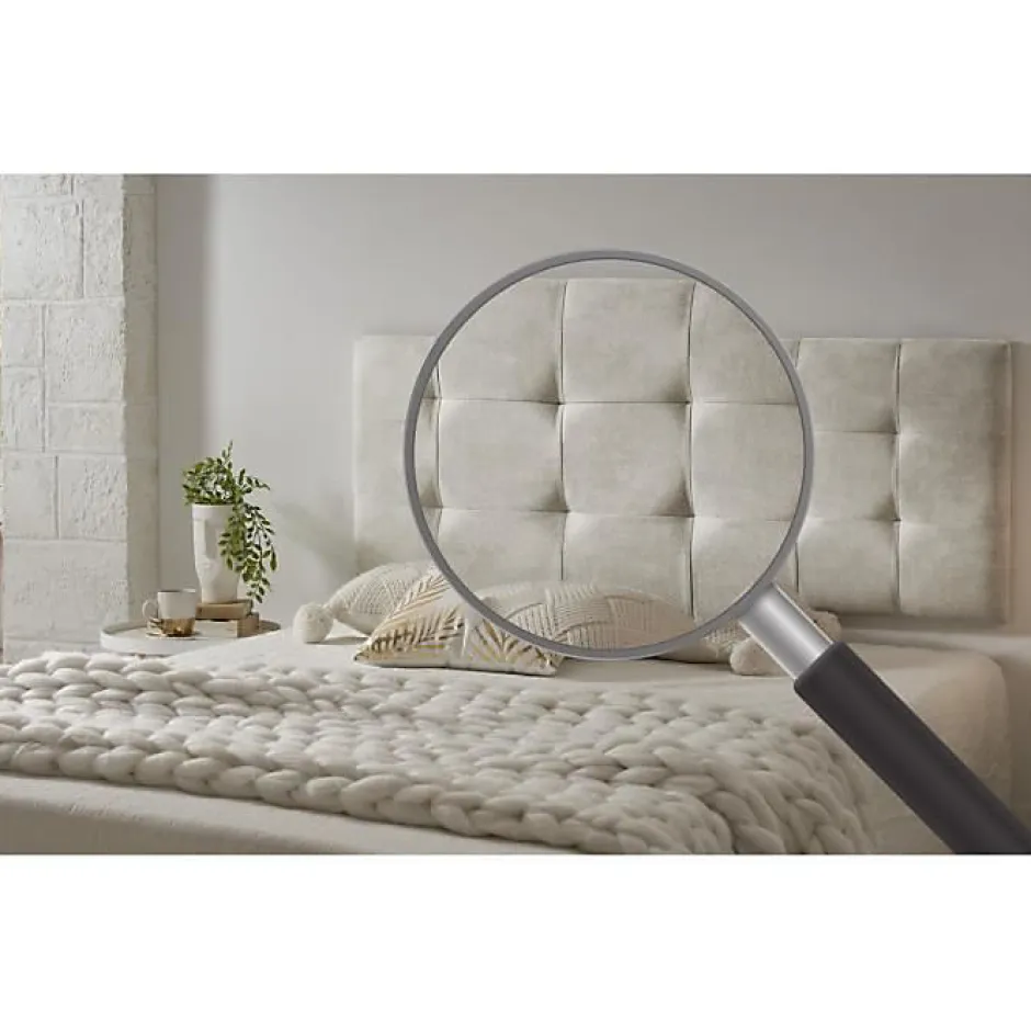 Eccox Tête de lit 135 Capitone Damier Tissu Anti-Tache 152x57x5cm Effet Granit Blanc Casssé.