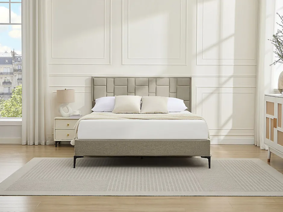 Vente-unique Tête de lit 140 cm - Velours - Taupe - HERMINE