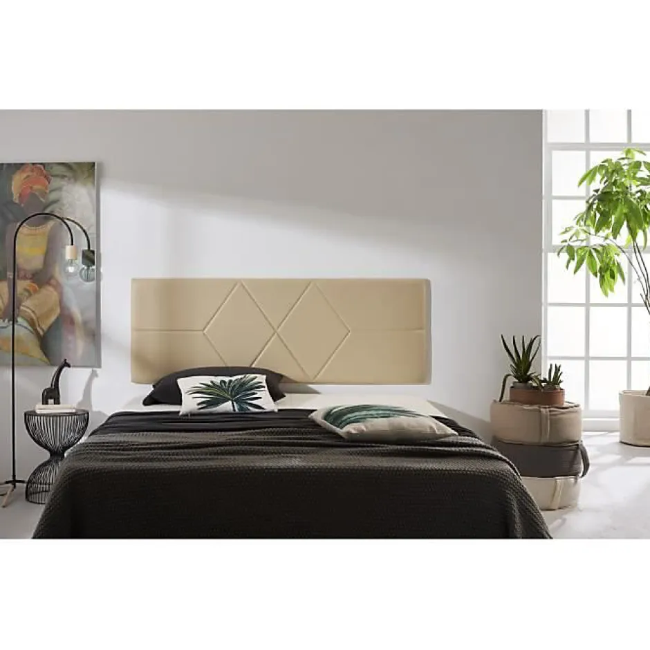 Eccox Tête de lit 140 Deux Diamants en Similicuir 152 x 57 x 5 cm Rembourrage en mousse et renfort de dossier Couleur Camel Clair. Outlet
