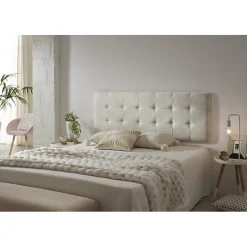 Eccox Tête de lit - - 105 Capitone - Tissu Anti-Tache - 112x57x5cm - Blanc Granit Cassé Clearance