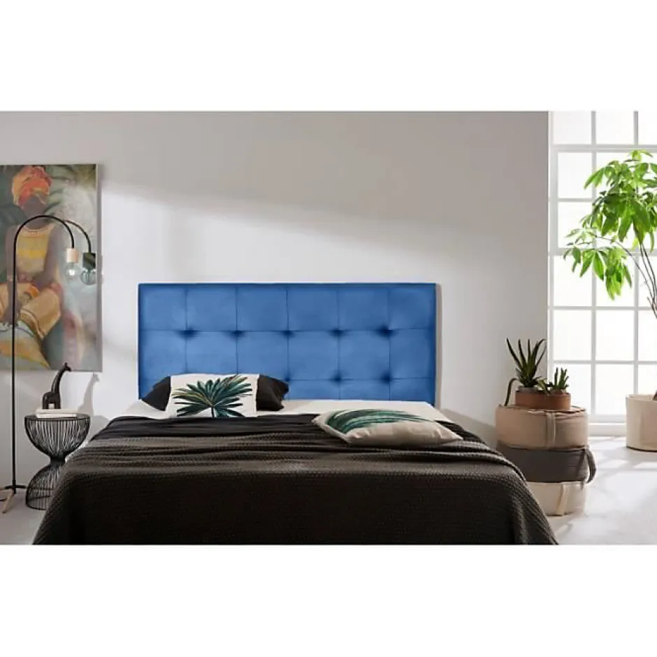 Eccox Tête de lit - - Aster - Similicuir bleu - 115 cm - Design contemporain