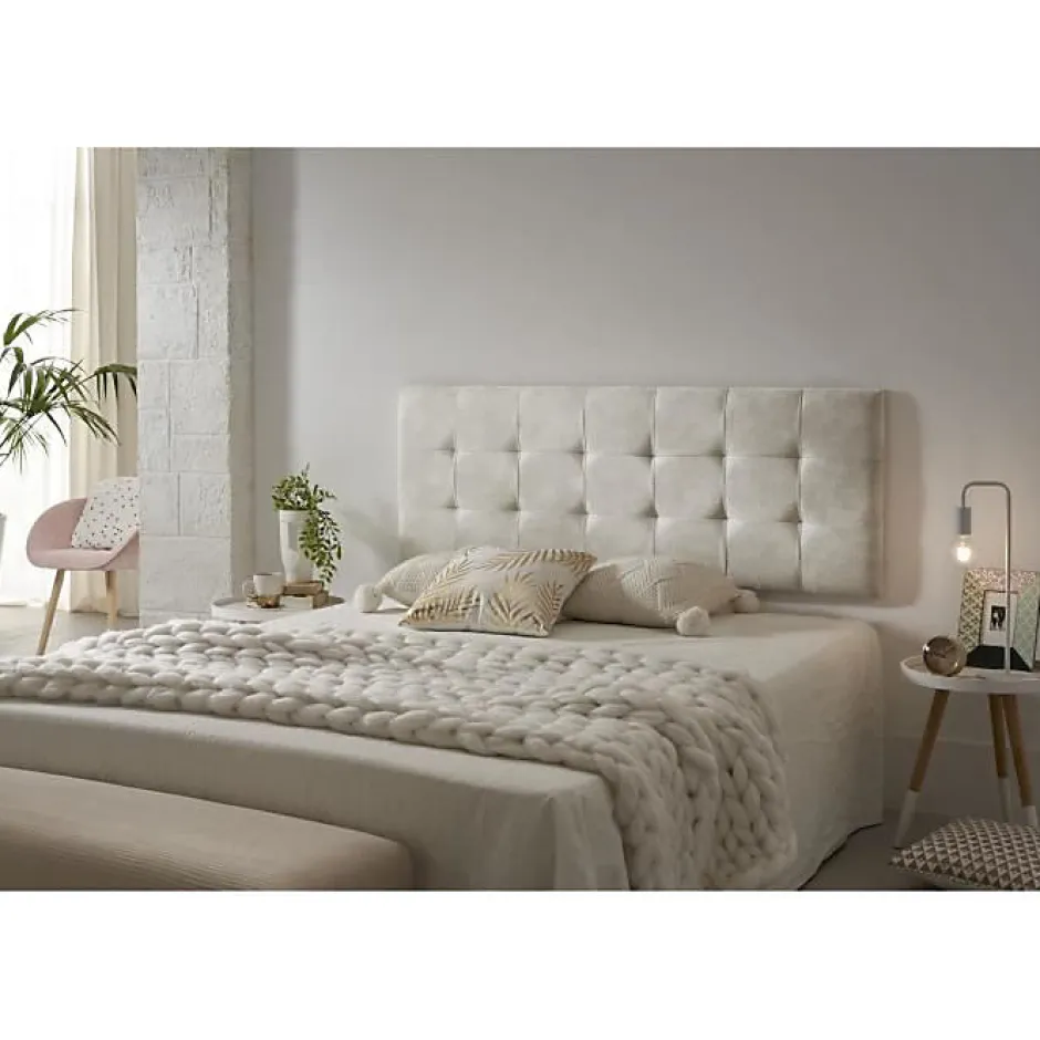 Eccox Tête de lit - - 112x57cm - Tissu Anti-Tache - Design Contemporain - Effet Granit Blanc Casse Sale